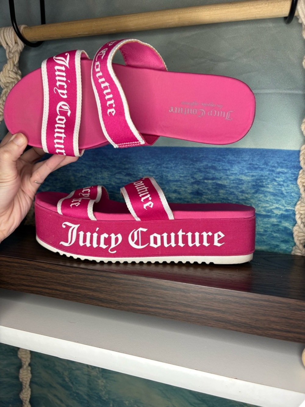 Juicy Couture Dawna Hot Pink Platform Slide Sandals